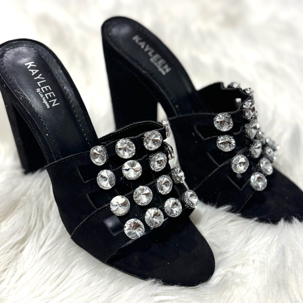 KAYLEEN By Los Angeles Black Crystal Embellished Mules